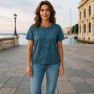 Blue Button-Front Women's Top